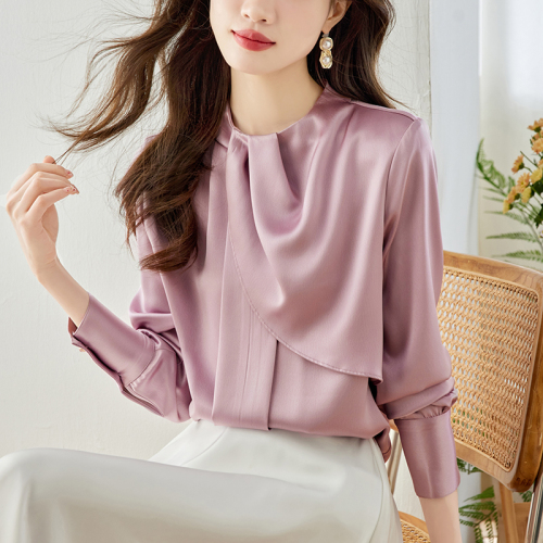 Already shipped Real shot of 2024 autumn simple shirt pullover solid color long-sleeved French shirt