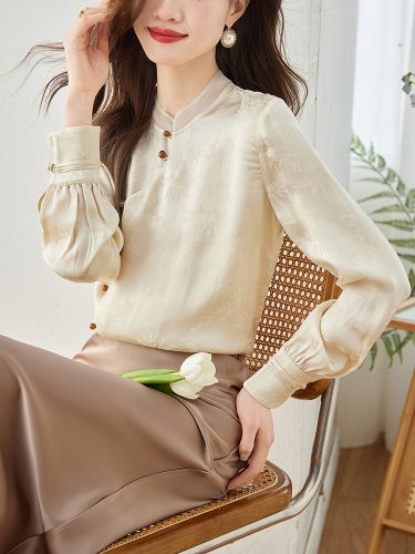 Already shipped 2024 spring and autumn new Chinese style shirt long-sleeved chiffon shirt for women