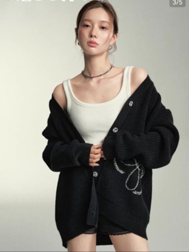 High quality Chen Haoyu's same style sequin embroidered sparkling flower silhouette knitted cardigan commuter V-neck jacket HH