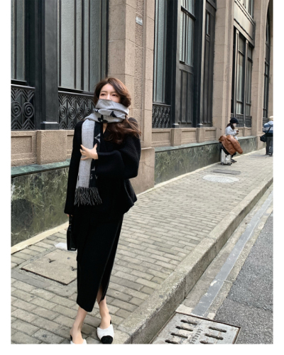 Korean-style small scented autumn and winter new lazy wool temperament slimming warm tie-front sweater for women