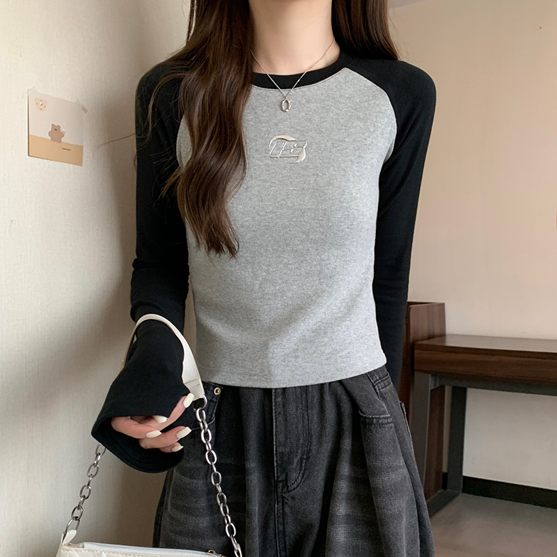 Women's Spring and Autumn Thin Short Sleeve T-Shirt, Trendy Cross-Shoulder Sleeve Round Neck Basic Top, Large Size Women's Top