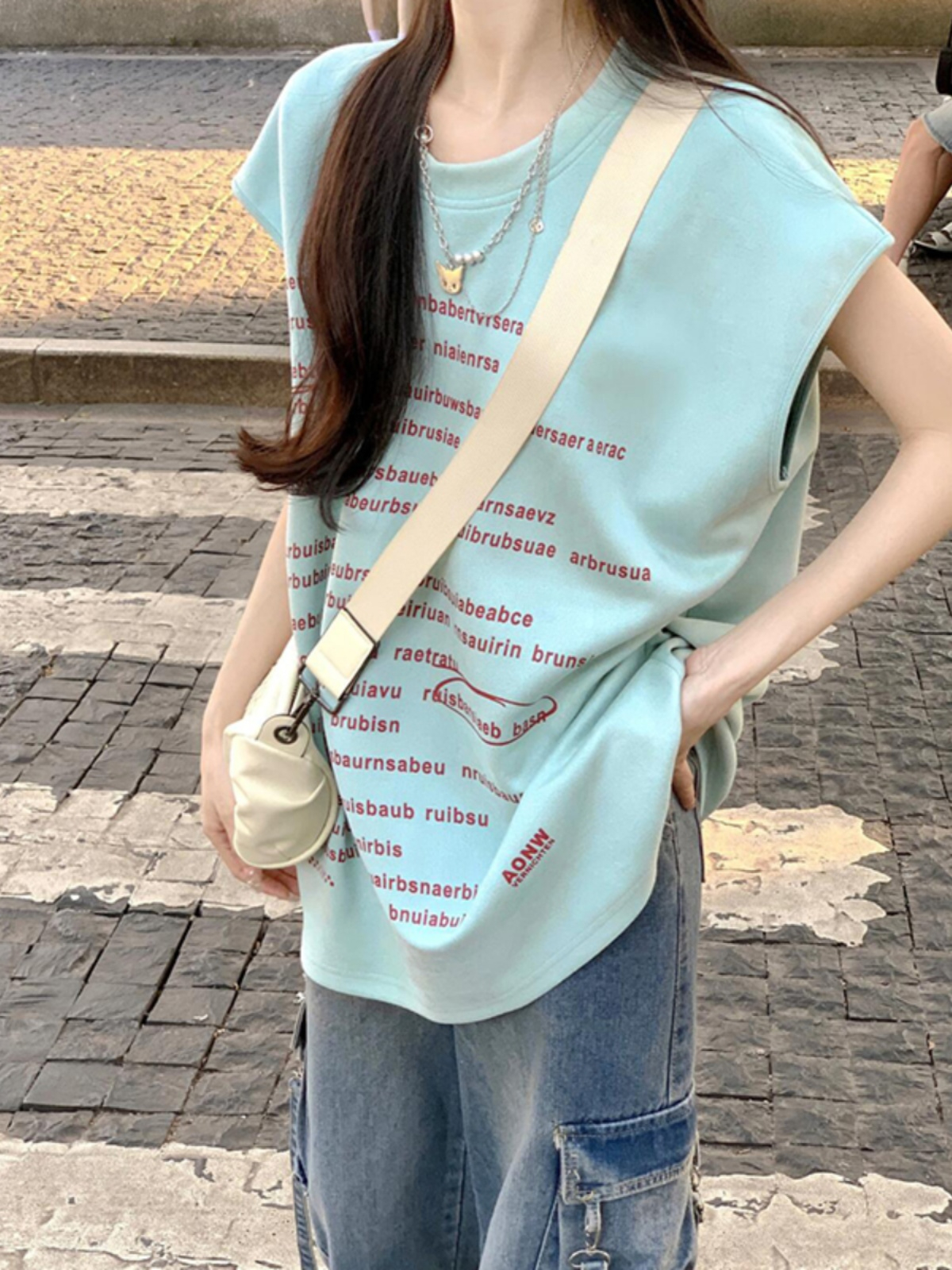 American retro barrage letters sleeveless sports vest T-shirt women's summer waistcoat loose design niche top