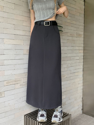 Actual shot ~ 2024 new Korean style suit skirt high waist slim long A-line skirt skirt for women with belt