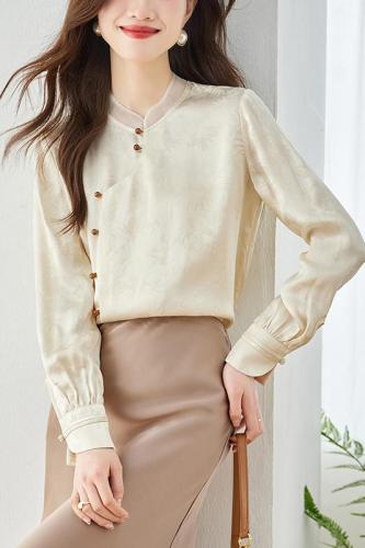 Already shipped 2024 spring and autumn new Chinese style shirt long-sleeved chiffon shirt for women