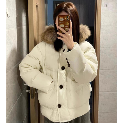 Big fur collar short down jacket for women 2024 winter new design thickened cotton jacket for small people