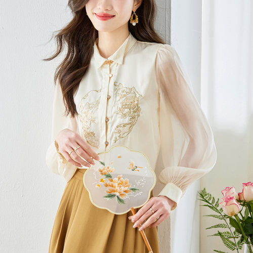 Already shipped 2024 Autumn Actual Shot New Chinese Style Improved Hanfu Han Elements Embroidered Shirt