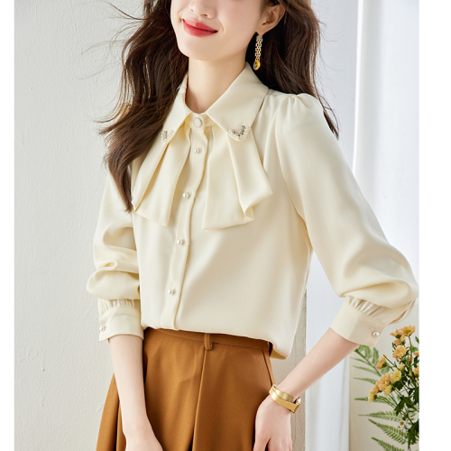 Already shipped real shot 2024 autumn new shirt Mori girl sweet lady standard shirt collar single breasted chiffon