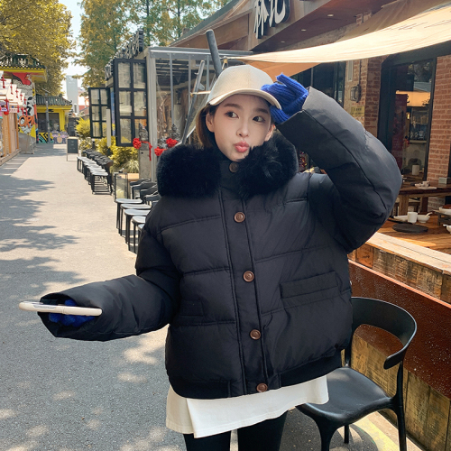 Big fur collar short down cotton coat for women 2024 new style loose cotton coat for small people thickened winter coat