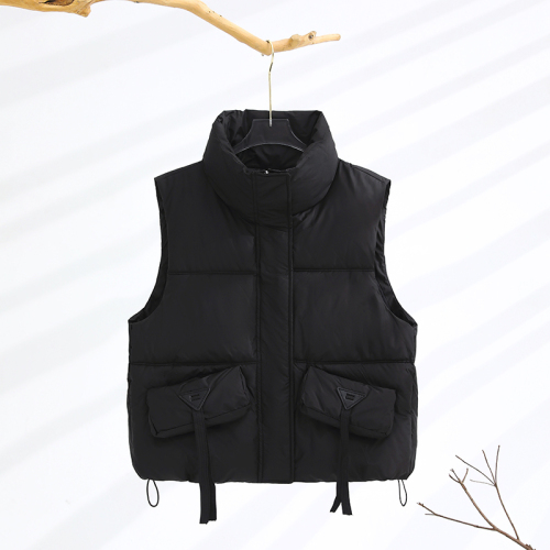 Real shot of streamer down cotton vest for women 2024 autumn and winter new style casual versatile layered solid color vest jacket for women