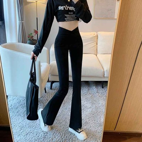 Real shot ~ Cross Yoga Leggings Shark Pants Women's Outer Wear Summer Belly Controlling Butt Lifting Nine-Point Barbie Flare Pants