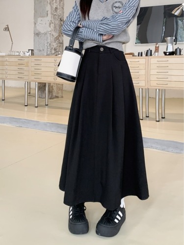 Large size black suit skirt for women in autumn and winter high waist drape A-line skirt makes fat mm slim and fashionable big swing umbrella skirt