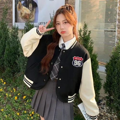 High street baseball uniform for women, college style, Korean style printed personality, handsome jacket, trendy jacket