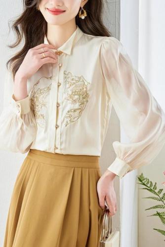 Already shipped 2024 Autumn Actual Shot New Chinese Style Improved Hanfu Han Elements Embroidered Shirt