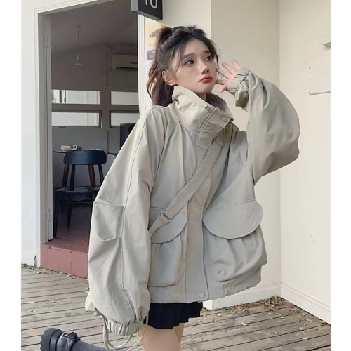 Large size design sense jacket women's autumn fat mm loose retro workwear sports casual jacket top