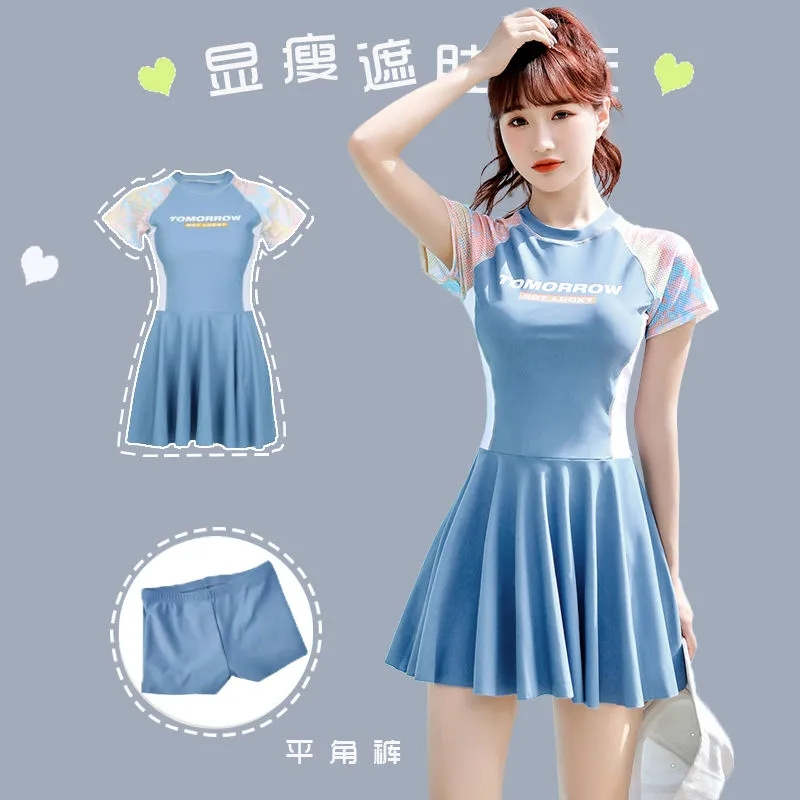 Women's 2024 new style conservative slimness and belly-covering students' girls skirt style learning swimming high-quality hot spring bathing suit