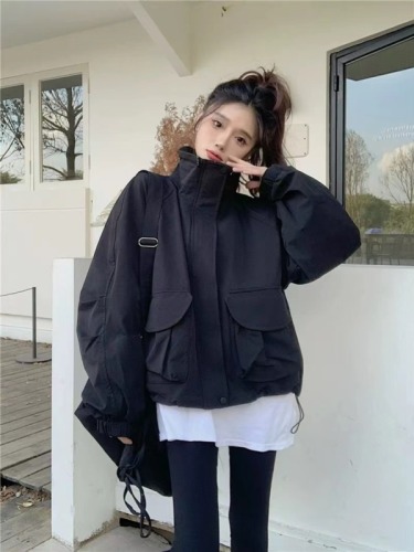 Large size design sense jacket women's autumn fat mm loose retro workwear sports casual jacket top