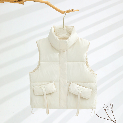 Real shot of streamer down cotton vest for women 2024 autumn and winter new style casual versatile layered solid color vest jacket for women