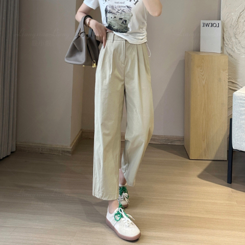 Granny pants anti-wrinkle series, relaxed and simple 9-point straight pants, white harem pants, carrot pants, trendy