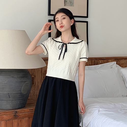 2024 new summer style doll collar sweet tops for women ice silk short-sleeved sweaters thin age-reducing short T-shirts