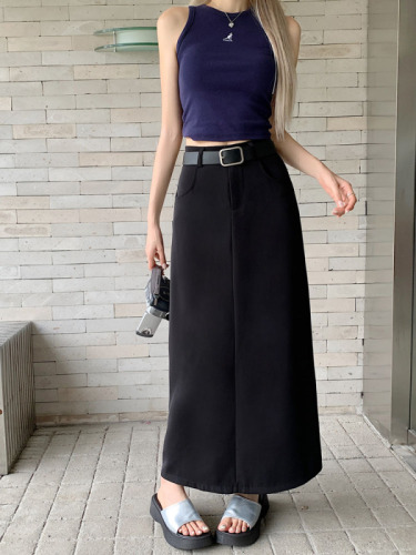 Actual shot ~ 2024 new Korean style suit skirt high waist slim long A-line skirt skirt for women with belt