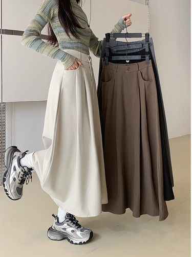 Large size black suit skirt for women in autumn and winter high waist drape A-line skirt makes fat mm slim and fashionable big swing umbrella skirt