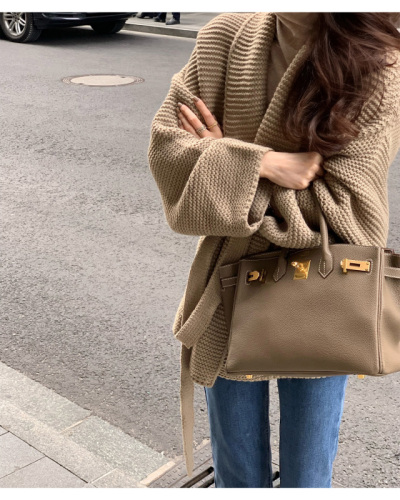 Korean-style small scented autumn and winter new lazy wool temperament slimming warm tie-front sweater for women