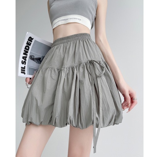 Bow tie flower bud fluffy short skirt women's summer design niche casual elastic high waist A-line skirt