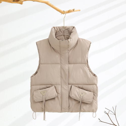 Real shot of streamer down cotton vest for women 2024 autumn and winter new style casual versatile layered solid color vest jacket for women