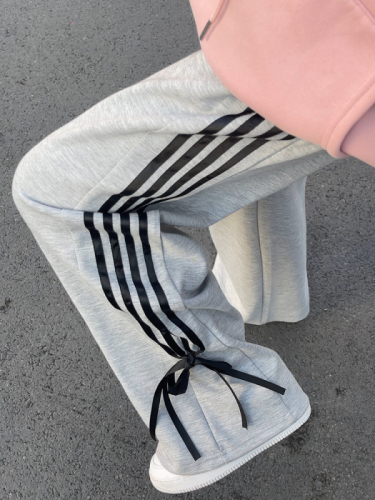 American pink bow elastic waist straight sweatpants for women in autumn and winter, loose slimming and drapey sports casual wide leg pants