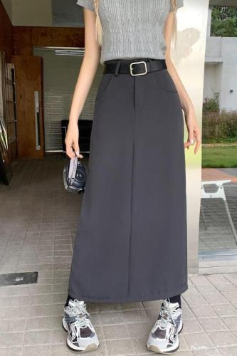 Actual shot ~ 2024 new Korean style suit skirt high waist slim long A-line skirt skirt for women with belt