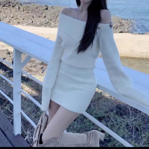 Knitted Dress Women's Autumn and Winter New Fashion Sweater Dress Design Sense Versatile Graceful Pencil Skirt 