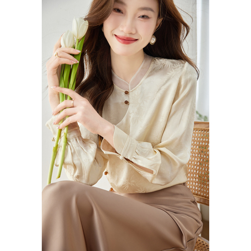 Already shipped 2024 spring and autumn new Chinese style shirt long-sleeved chiffon shirt for women