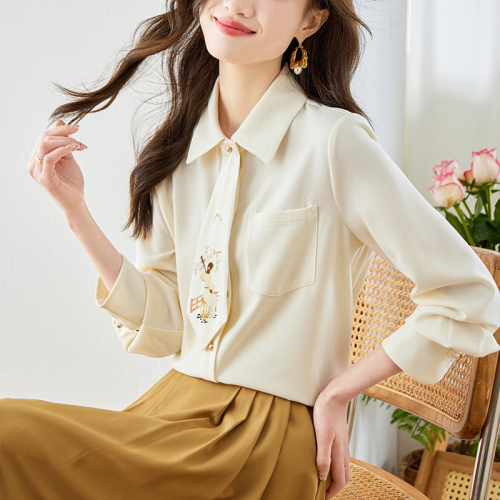 Already shipped Real shot of 2024 autumn new Chinese style shirt commuting versatile single-breasted new Chinese style printed shirt