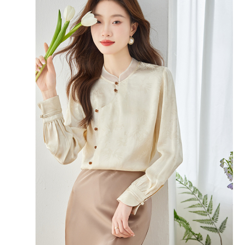 Already shipped 2024 spring and autumn new Chinese style shirt long-sleeved chiffon shirt for women