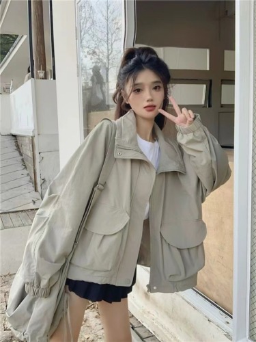 Large size design sense jacket women's autumn fat mm loose retro workwear sports casual jacket top