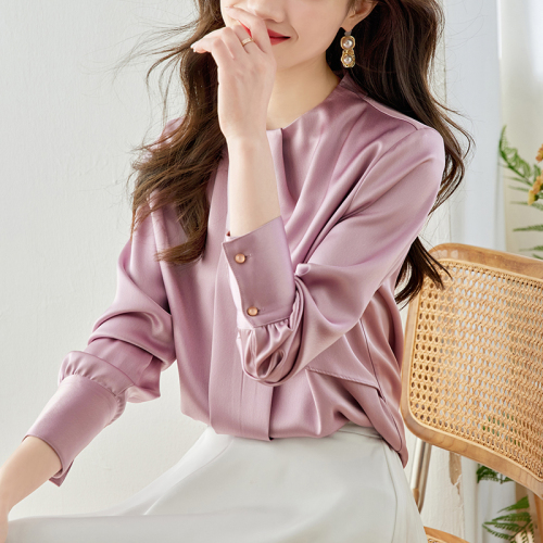 Already shipped Real shot of 2024 autumn simple shirt pullover solid color long-sleeved French shirt