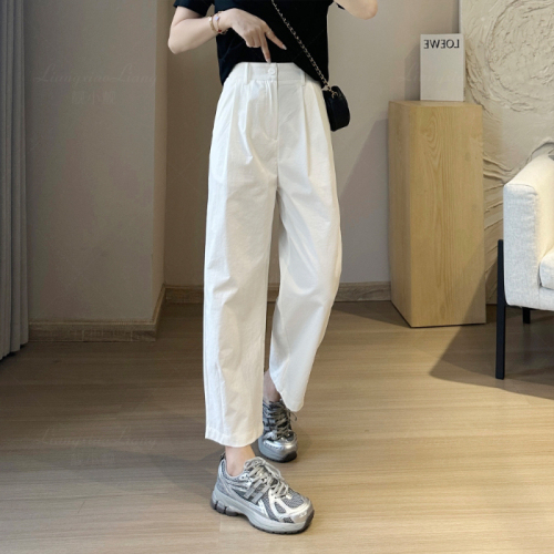 Granny pants anti-wrinkle series, relaxed and simple 9-point straight pants, white harem pants, carrot pants, trendy