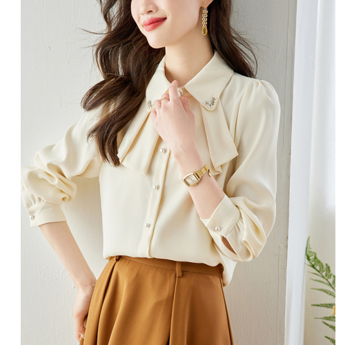 Already shipped real shot 2024 autumn new shirt Mori girl sweet lady standard shirt collar single breasted chiffon