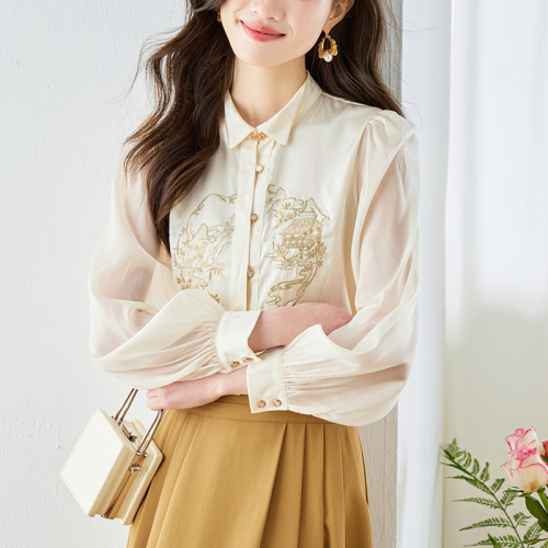 Already shipped 2024 Autumn Actual Shot New Chinese Style Improved Hanfu Han Elements Embroidered Shirt