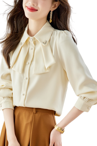 Already shipped real shot 2024 autumn new shirt Mori girl sweet lady standard shirt collar single breasted chiffon