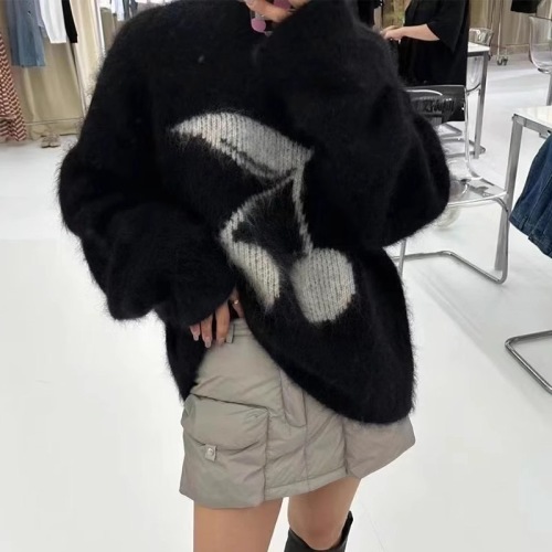 Korean Loose Fashion Brocade Cherry Women's Autumn Lazy Style Soft and Simple Matchable Hooded Knit Sweater