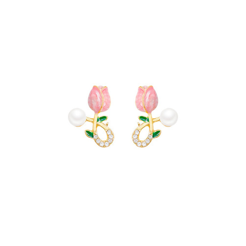 S925 Silver Needle Small Fresh Tulip Earrings Women's Earrings Women's Ins Trendy Versatile Temperament High-Quality Pearl Earrings