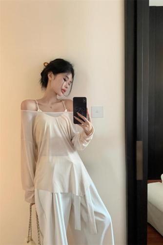 Real shot ~ Fragile and moving thin Tencel knitted sun protection shirt for women in autumn lazy style bottoming blouse