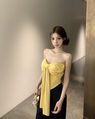 Multiple ways to wear: Women's new high-end one-shoulder top with ribbon tube top to wear outside