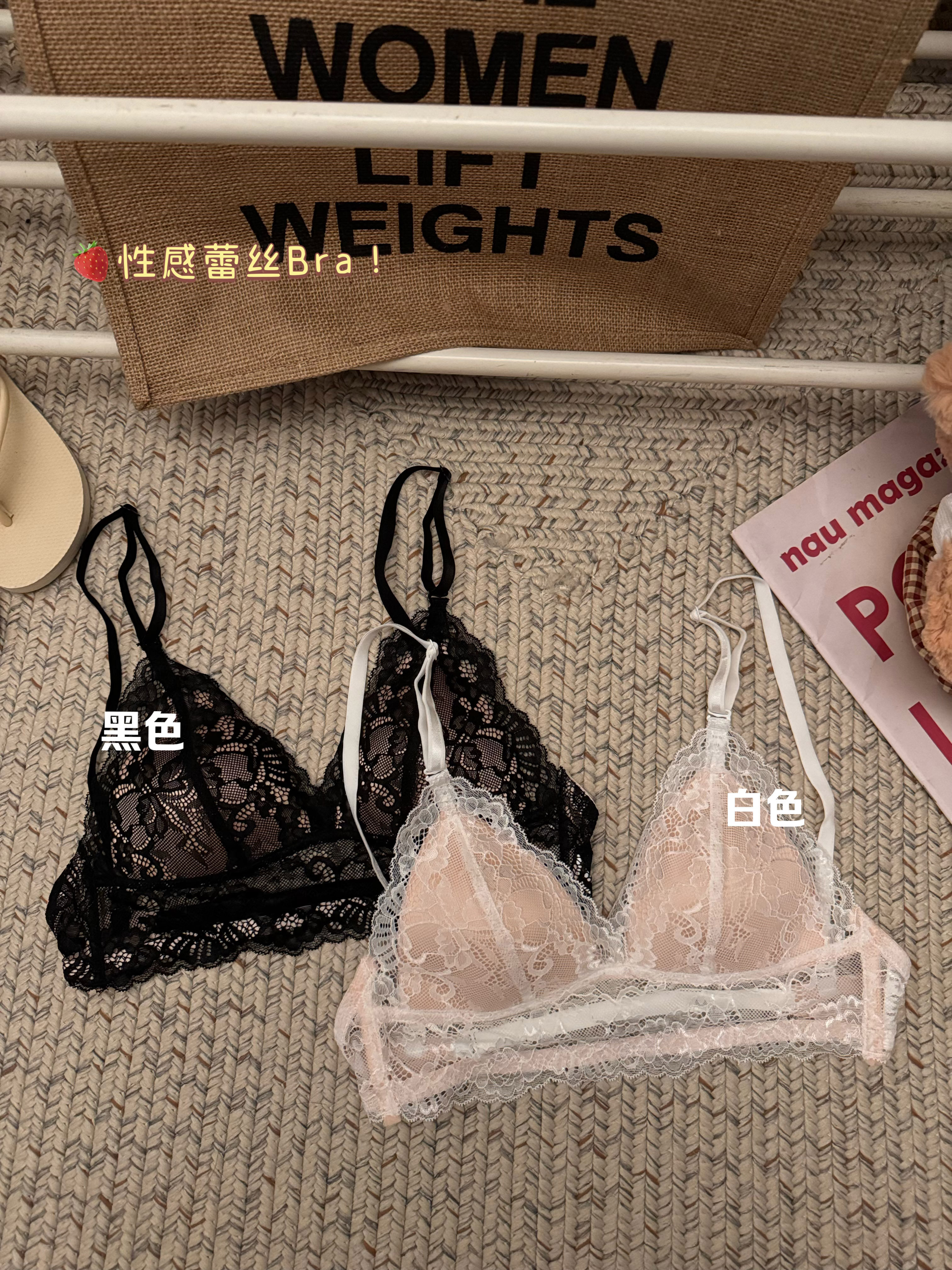 Real shot of sexy lace girl's no-wire bra with big breasts and small back, push-up suspender bra