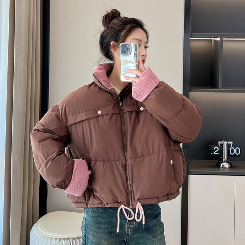 2024 simple style lapel bread coat Korean style winter thickened versatile cotton coat for small people