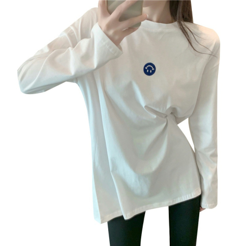 Fashionable ultra-hot thin autumn Korean version loose embroidered long-sleeved T-shirt for female students with bottoming shirt top ins trend