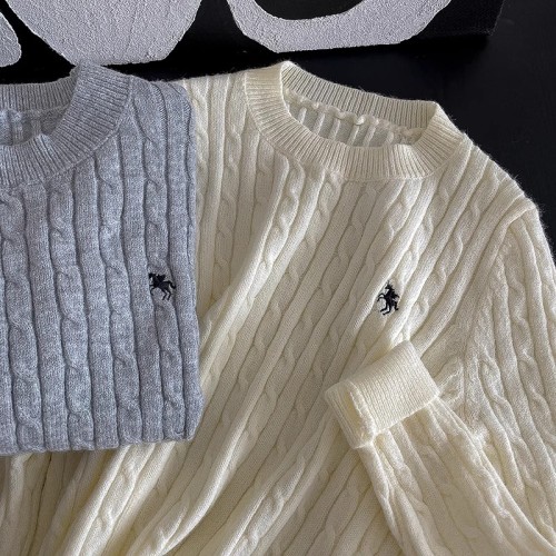 College style off-white thick sweater tops for women 2024 autumn and winter design embroidered twist knitwear inner layering