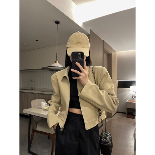 2024 spring and autumn khaki short baseball uniform women's design casual sports jacket ins short American jacket