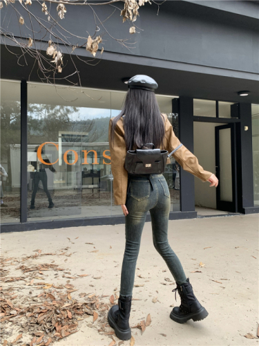 Real shot!  Retro American-style skinny jeans for women, versatile high-waisted, tight-fitting, slimming pencil pants